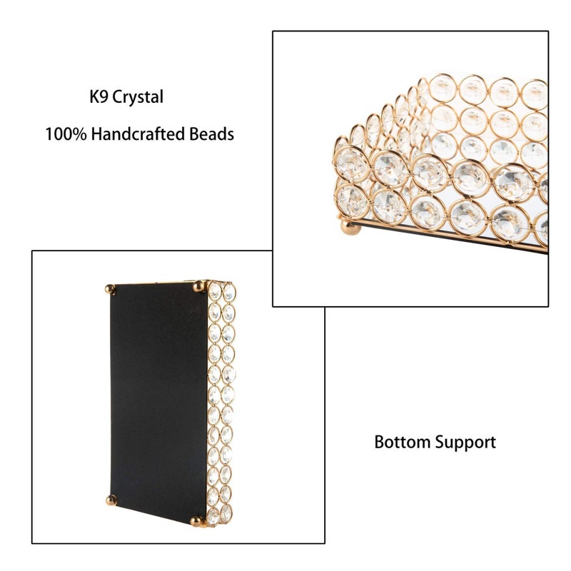 Feyarl 10 Inch Crystal Cosmetic Perfume Tray Vanity Makeup Jewelry Trinket Organizer Mirrored Decorative Tray Storage Home Deco Wedding Dresser Birthday Gift (Gold) - Image 4